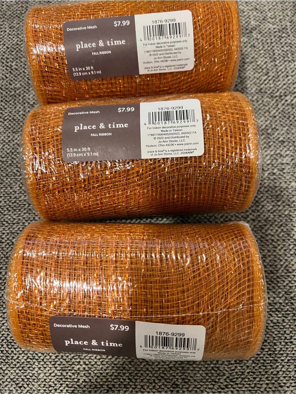 place & time Decorative Mesh Fall Ribbon - Orange